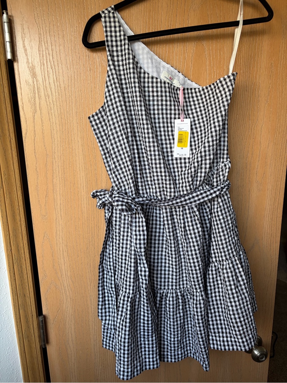 Vineyard Vines Black & White Gingham Tiered Waist-Tie Dress